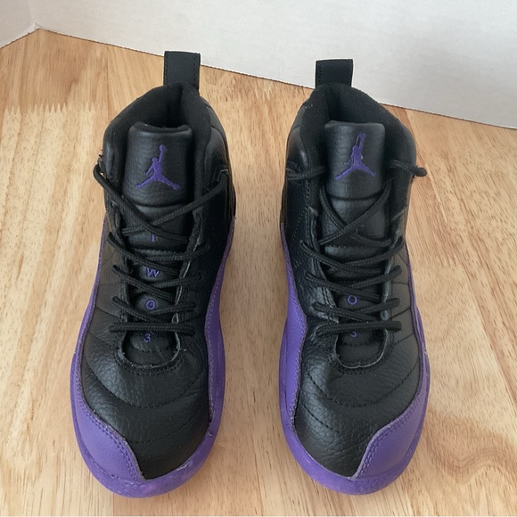 Nike Air Jordan 12 Retro Shoes Youth Kid Black Purple Girl Sneaker Lace Up Sz 13 - Picture 8 of 11